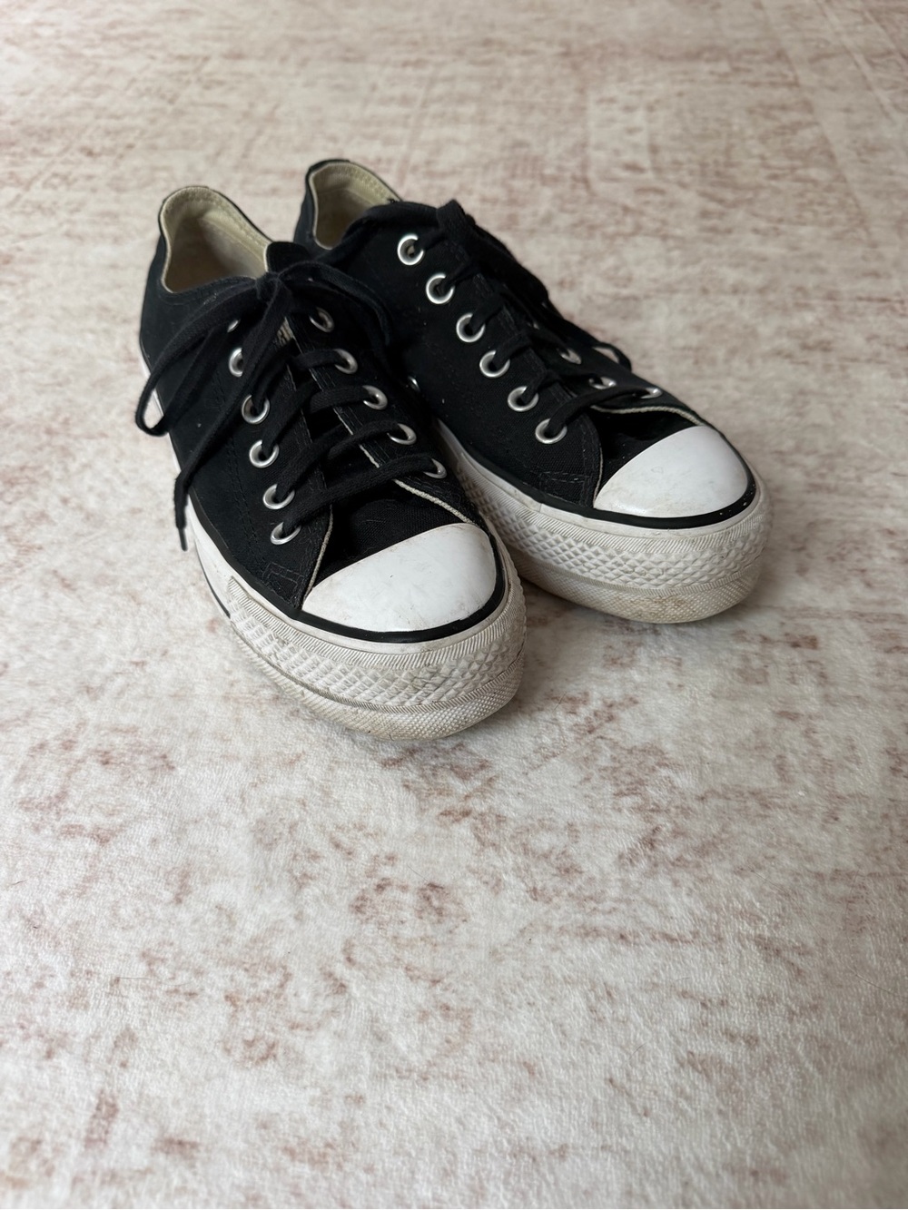 Converse Black Canvas Low-Top Platform Sneakers with White Toe